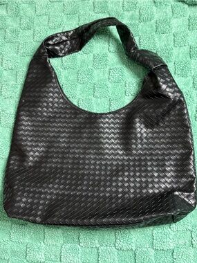 Black Woven Leather Tote Bag
